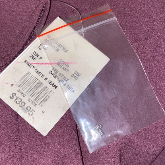 Oleg Cassini Knee Length Crepe Dress with Cascade in Color Chianti [Size: 14] - Picture 16 of 16